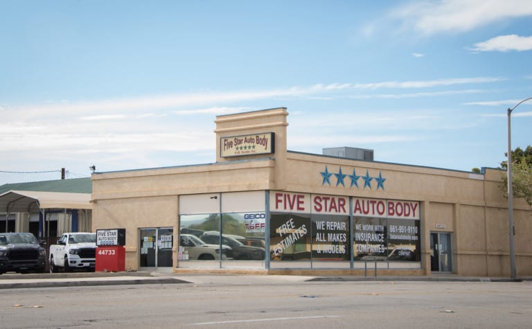View of Five Star Auto Body from outside